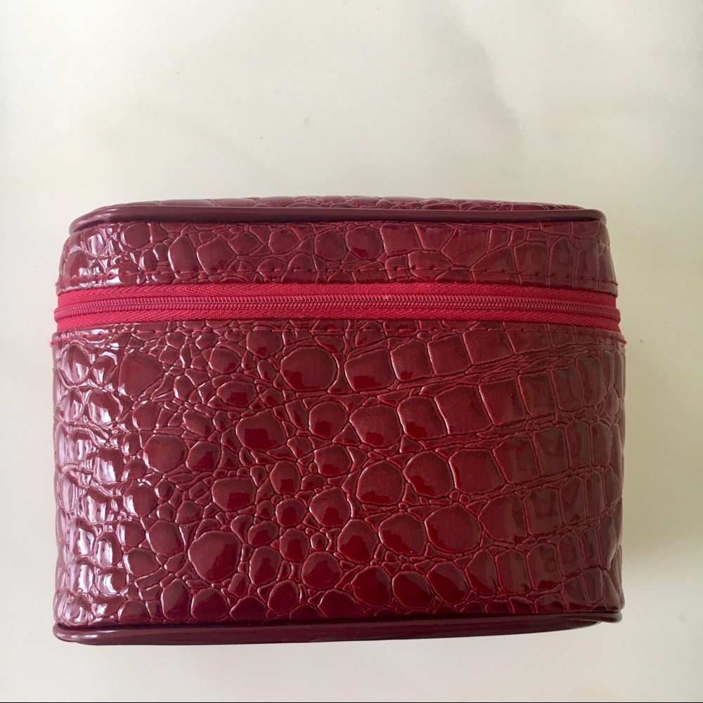 Burgundy Snakeskin Textured Makeup Bag